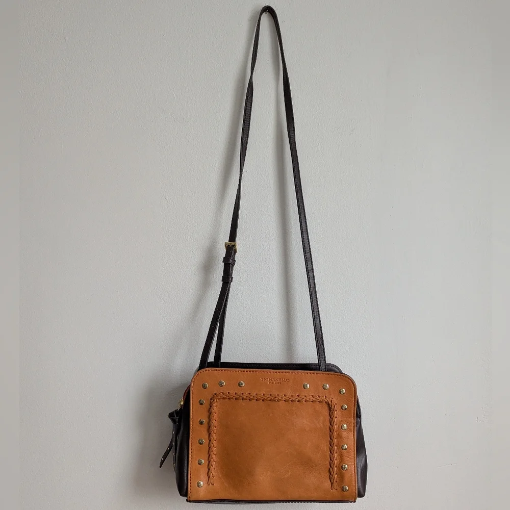 Tignanello Vintage Leather Mojave Crossbody Handbag Orange & Brown Studded